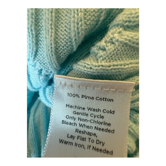 Talbots Sweater Powder Blue V-Neck Cable Knit Pima Pullover Cotton 3/4 Sleeve L - Picture 11 of 13